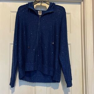 Anne Klein Royal blue sparkle zip up hoodie